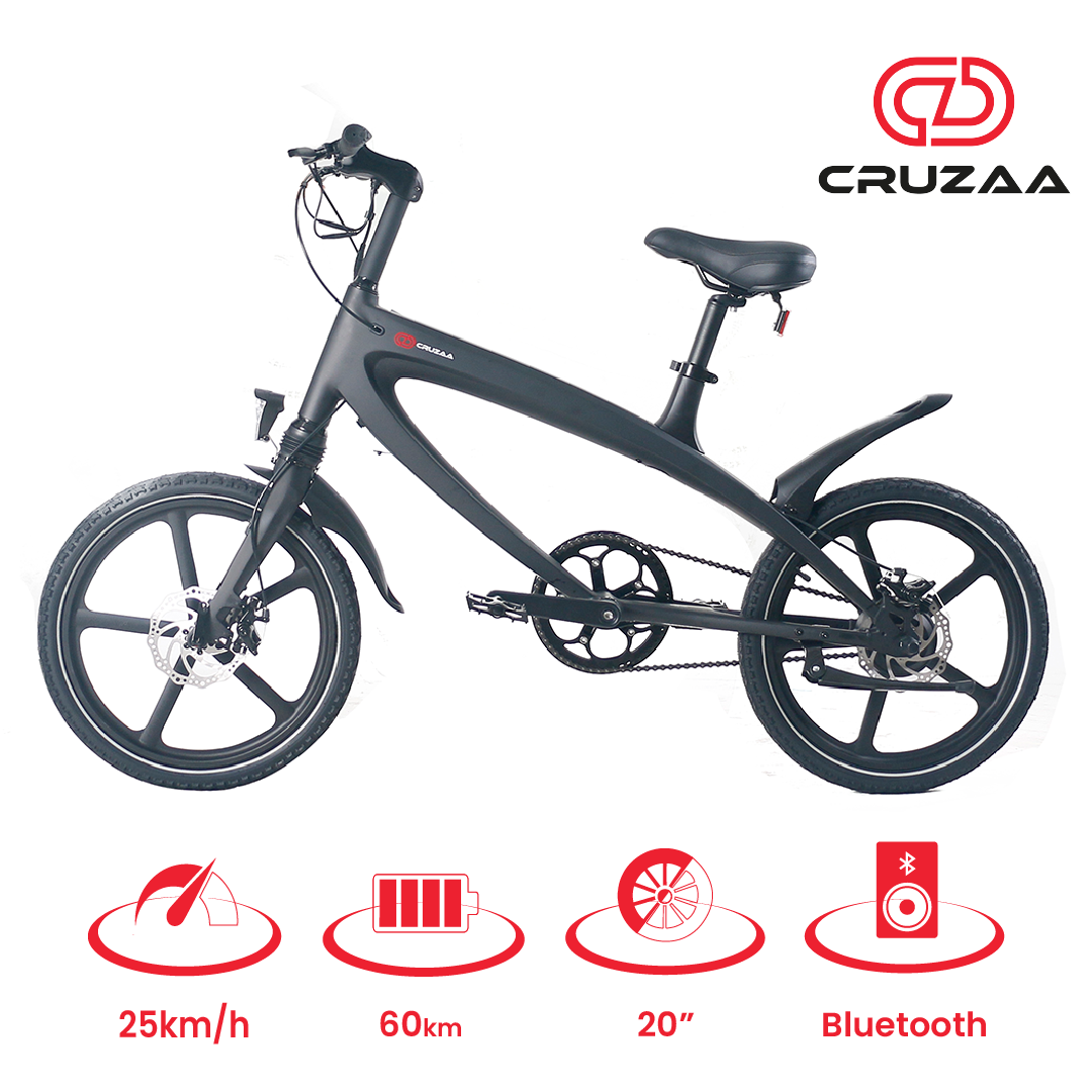 Official Carbon Black E-Bike with Built-in Speakers & Bluetooth (Range up to 60km) - HomeLiving4Less