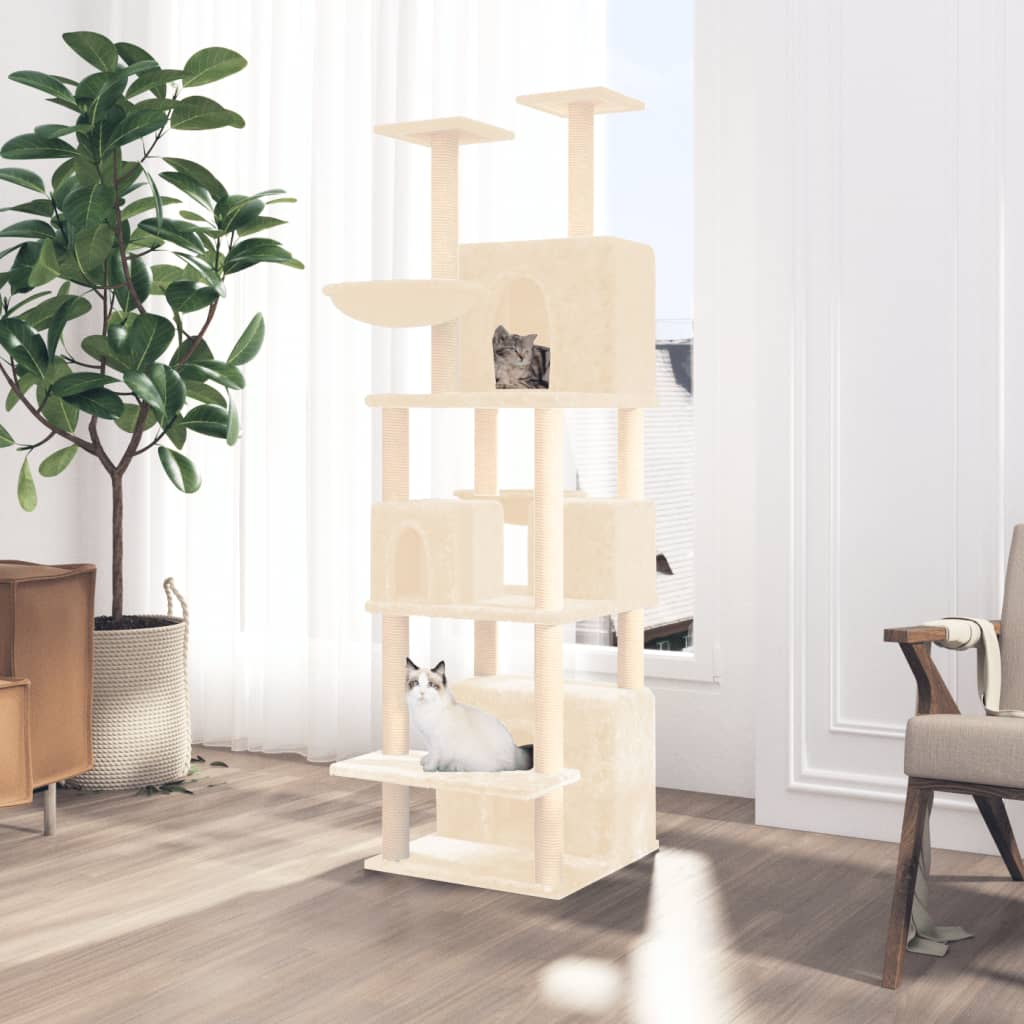 Cat Tree with Sisal Scratching Posts Cream 180 cm