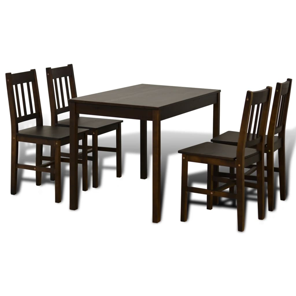 Dining Set 5 Pieces Pine Wood Brown