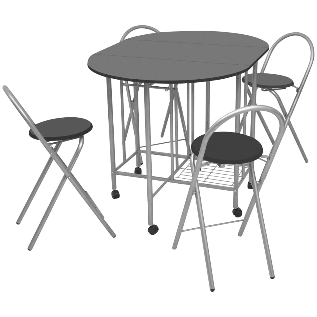 5 Piece Folding Dining Set MDF Black