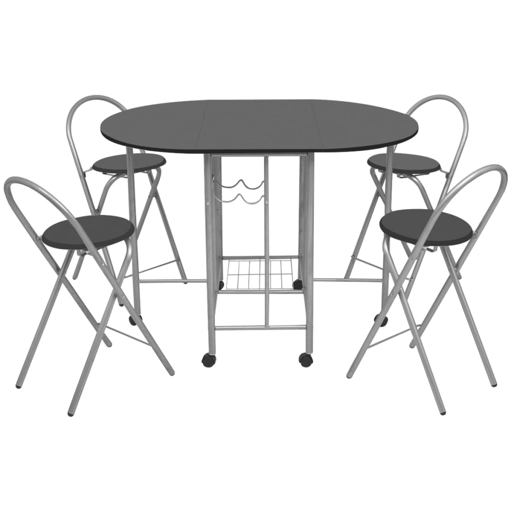 5 Piece Folding Dining Set MDF Black