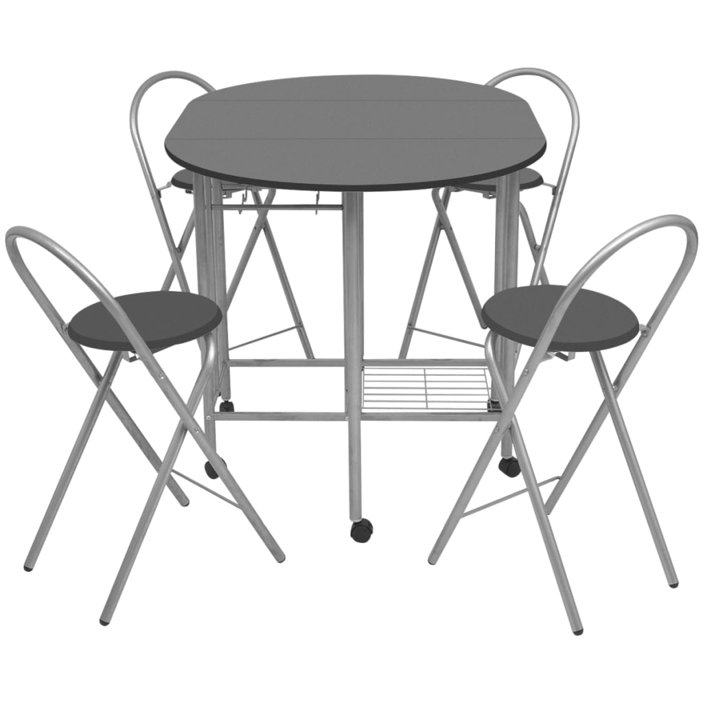 5 Piece Folding Dining Set MDF Black