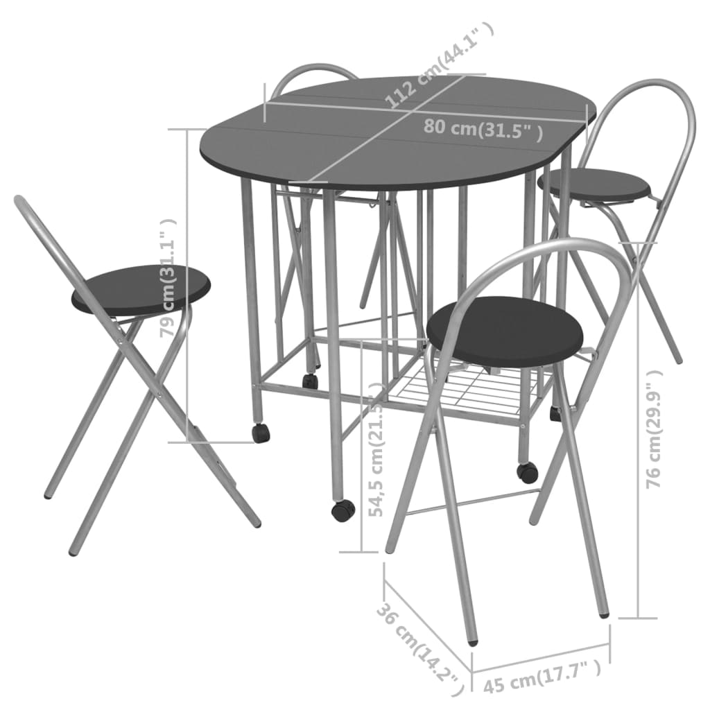 5 Piece Folding Dining Set MDF Black