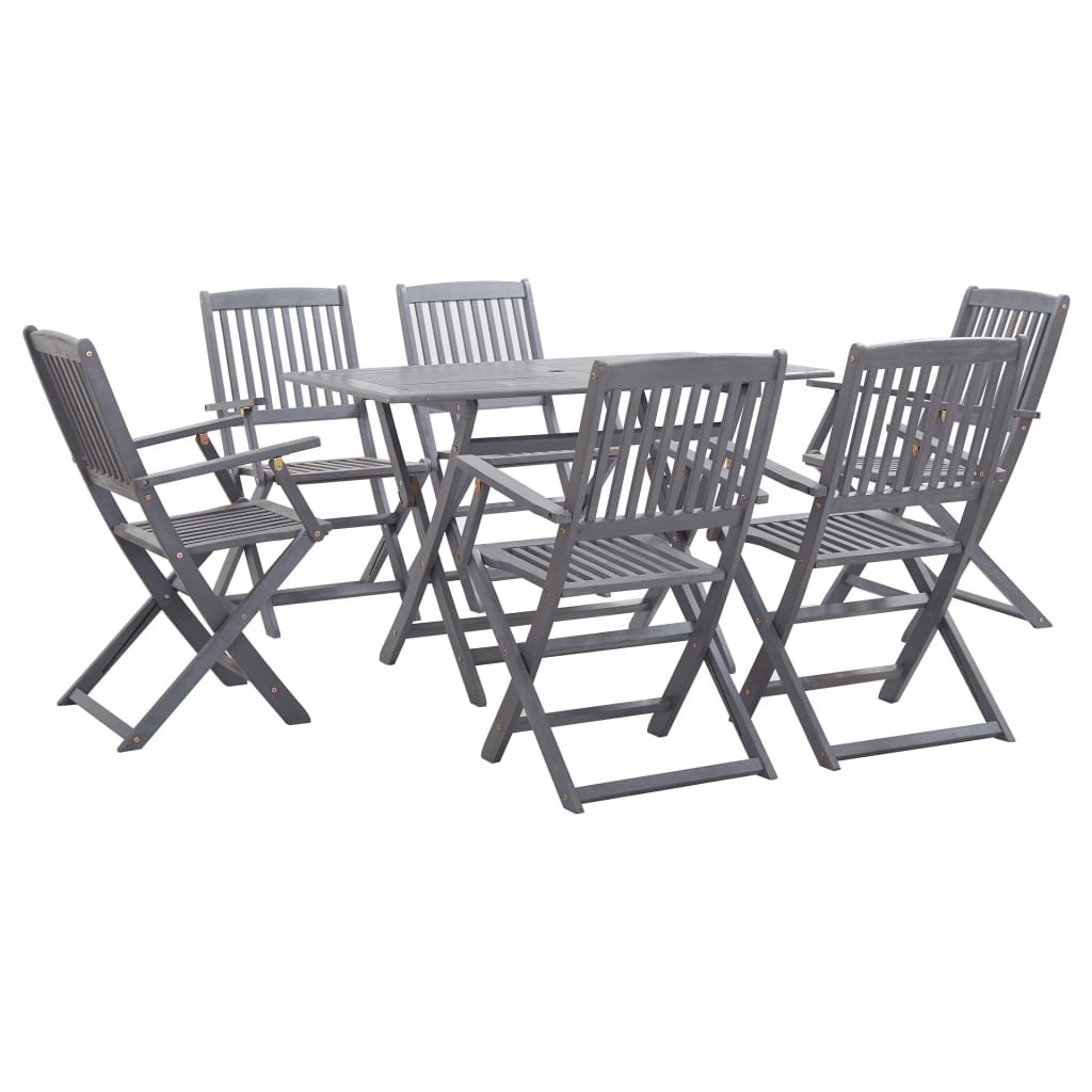 7 Piece Garden Dining Set Solid Acacia Wood Grey