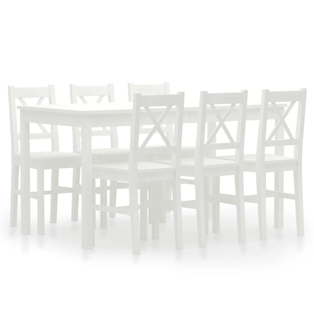 7 Piece Dining Set Pinewood White