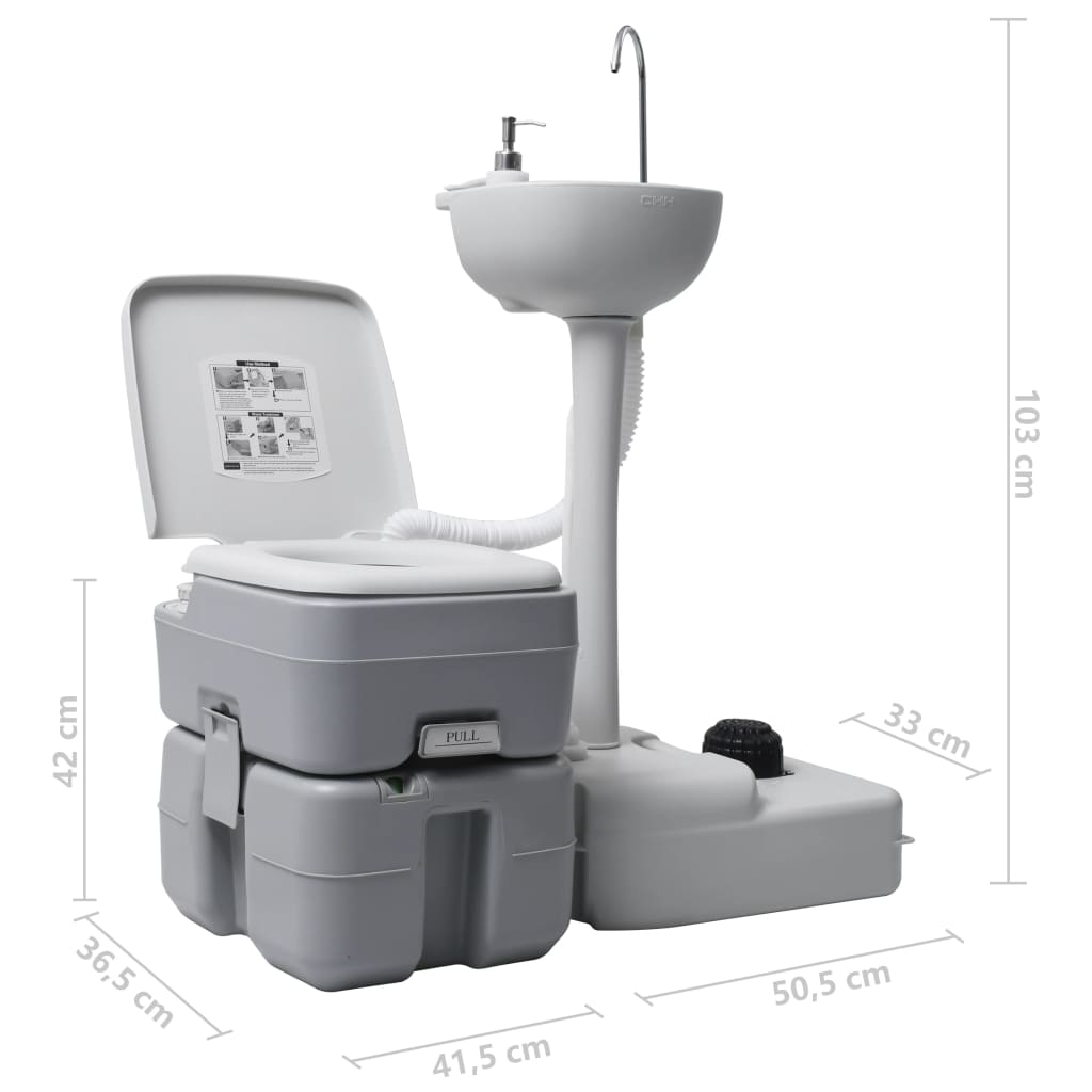 Portable Camping Toilet and Handwash Stand Set Grey