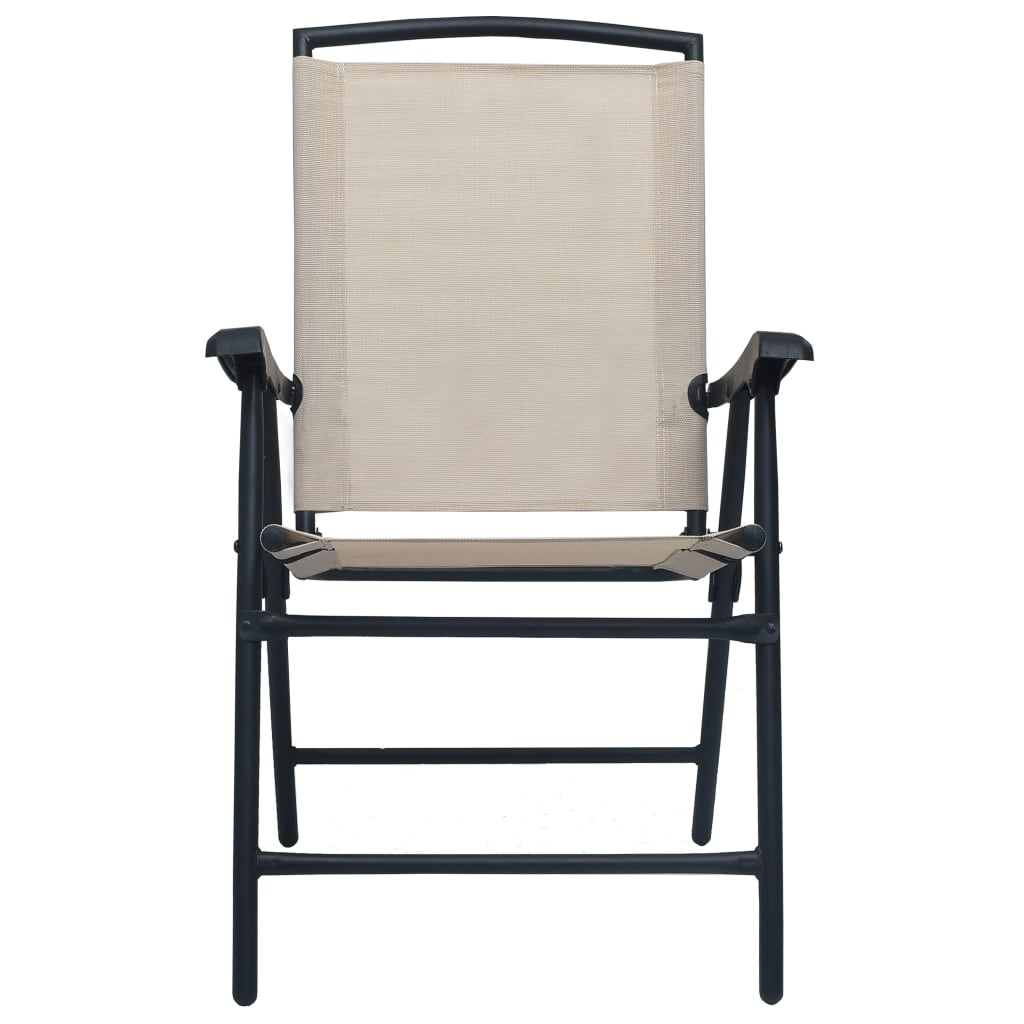 3 Piece Bistro Set Cream Steel - Textilene Fabric, Glass Tabletop