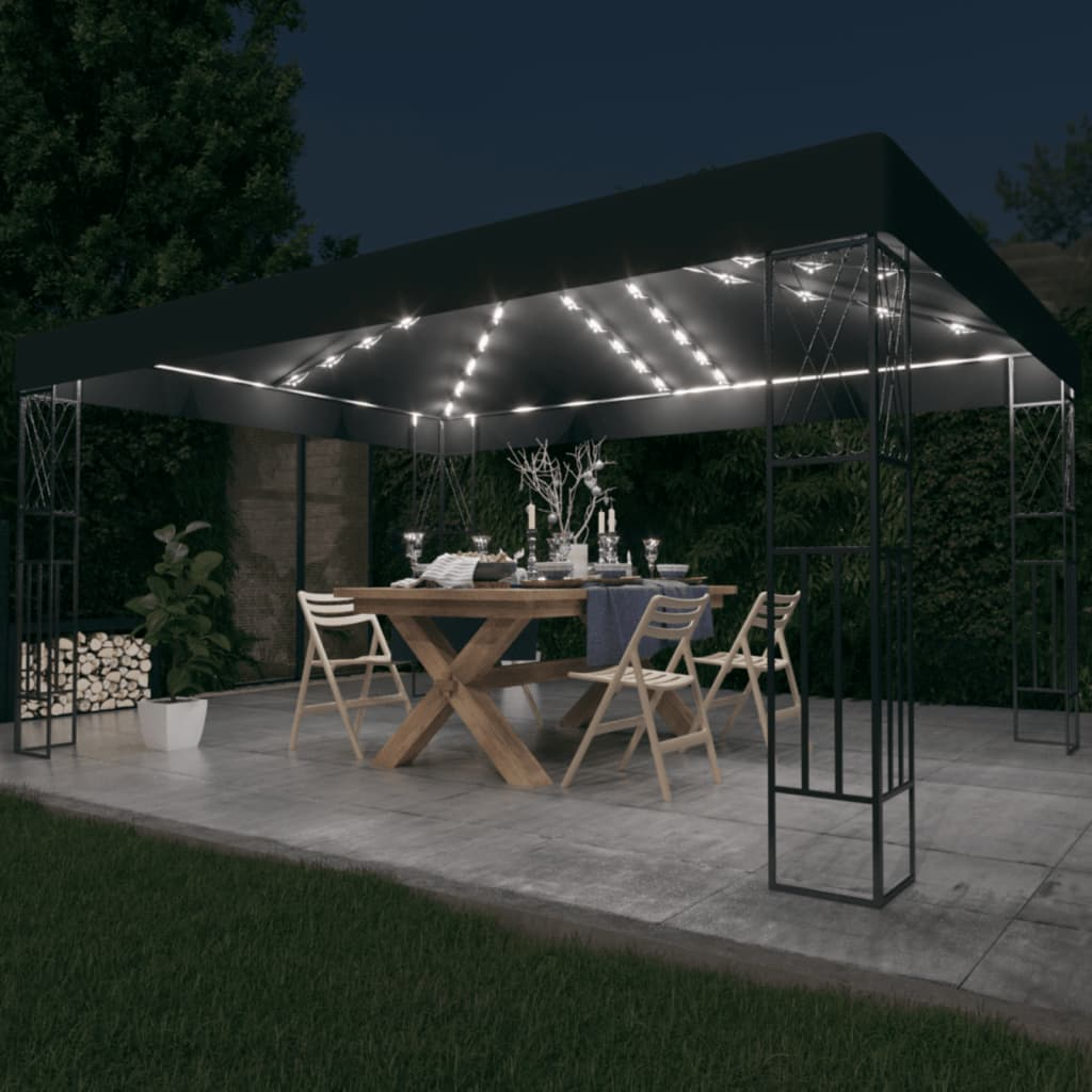 Gazebo with LED String Lights 3x4 m Anthracite Fabric