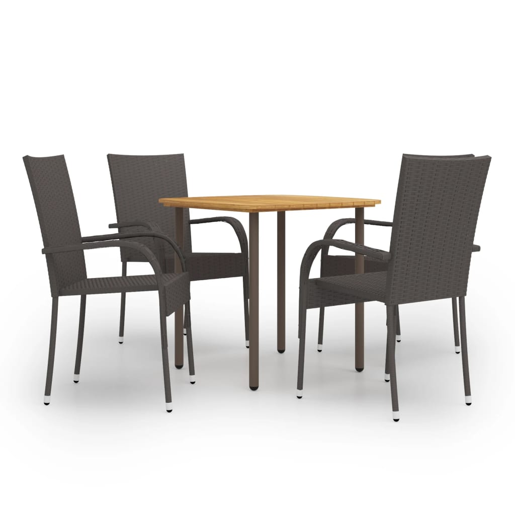 5 Piece Garden Dining Set Poly Rattan Brown