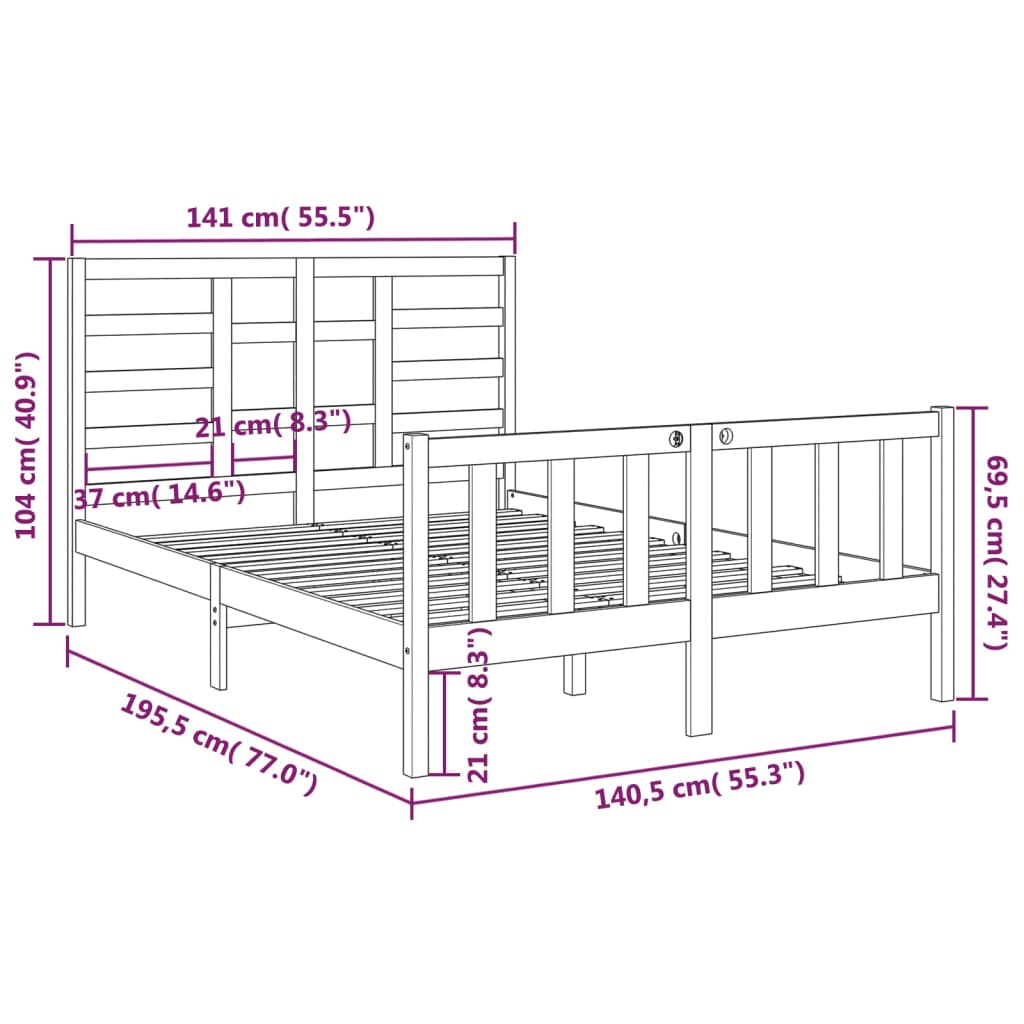 Bed Frame Solid Wood 135x190 cm Double