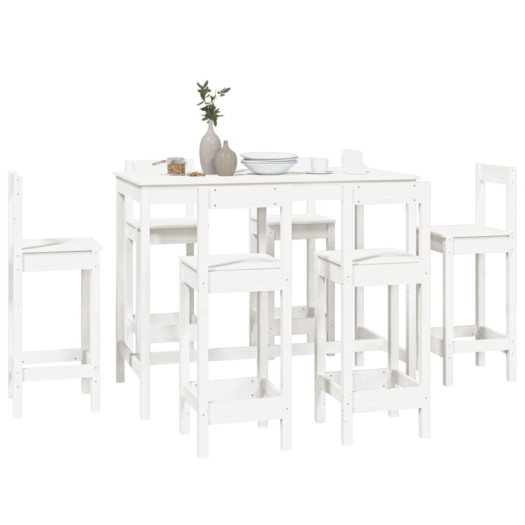 7 Piece Bar Set White Solid Wood Pine