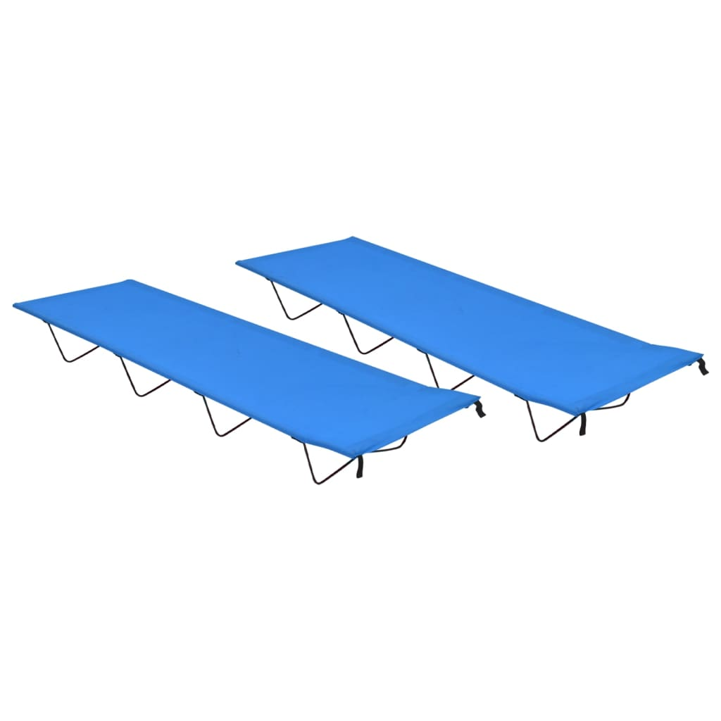 Set of 2 Foldable Camping Beds - Sturdy Oxford Fabric & Steel Frame, 180x60x19 cm, Blue