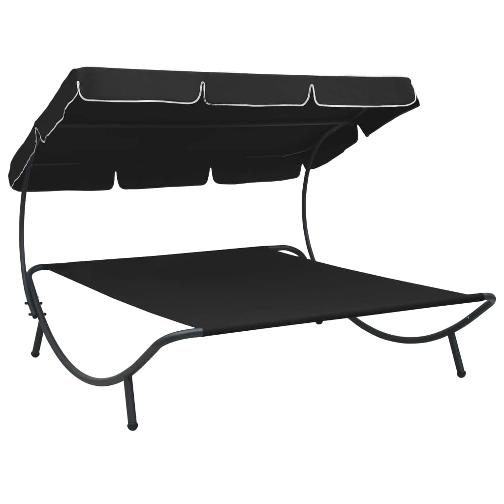 Luxurious Black Outdoor Lounge Bed with Canopy | Perfect for Garden, Patio, and Beach Relaxation