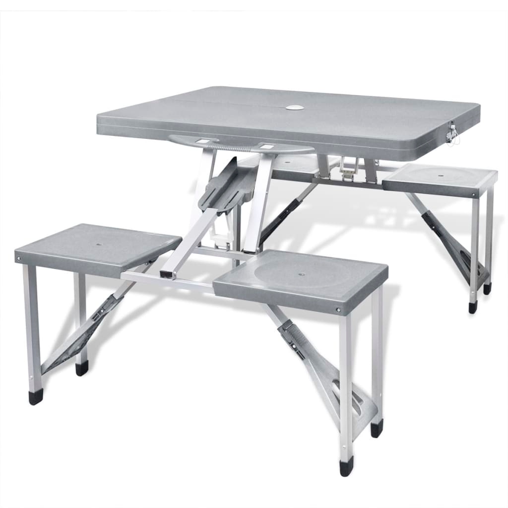 Foldable Camping Table Set with 4 Stools - Aluminium Extra Light Grey | Portable & Durable