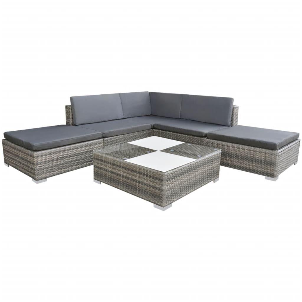 Garden Lounge Set with Cushions Poly Rattan Grey