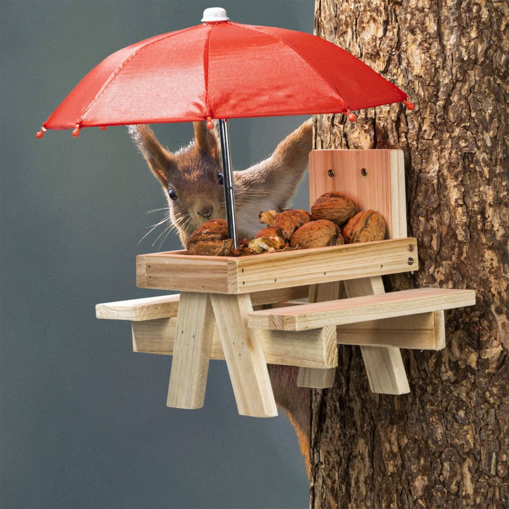 HI Squirrel Feeder with Umbrella Beige - Adorable and Practical Garden Accessory