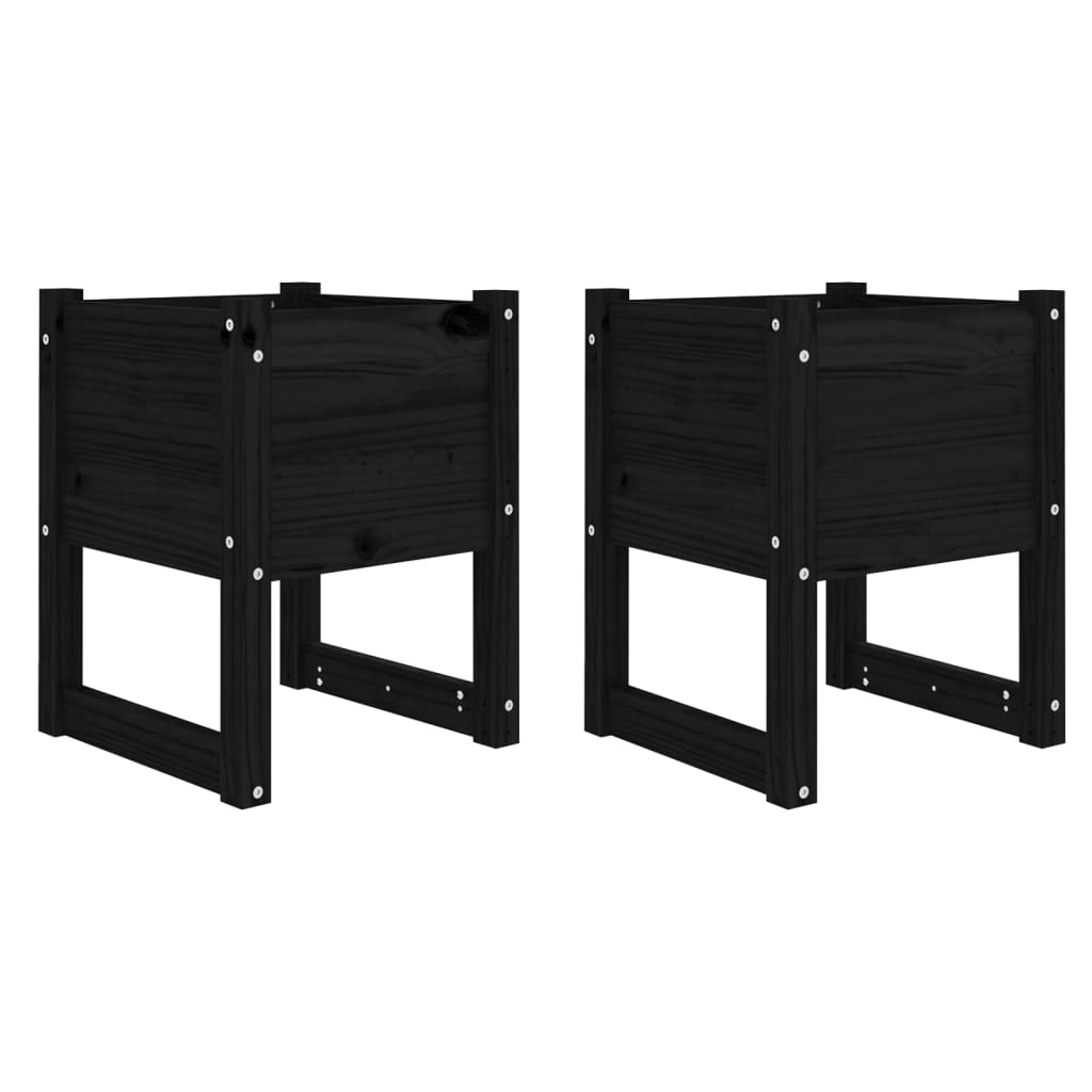 Planters 2 pcs Black 40x40x52.5 cm Solid Wood Pine