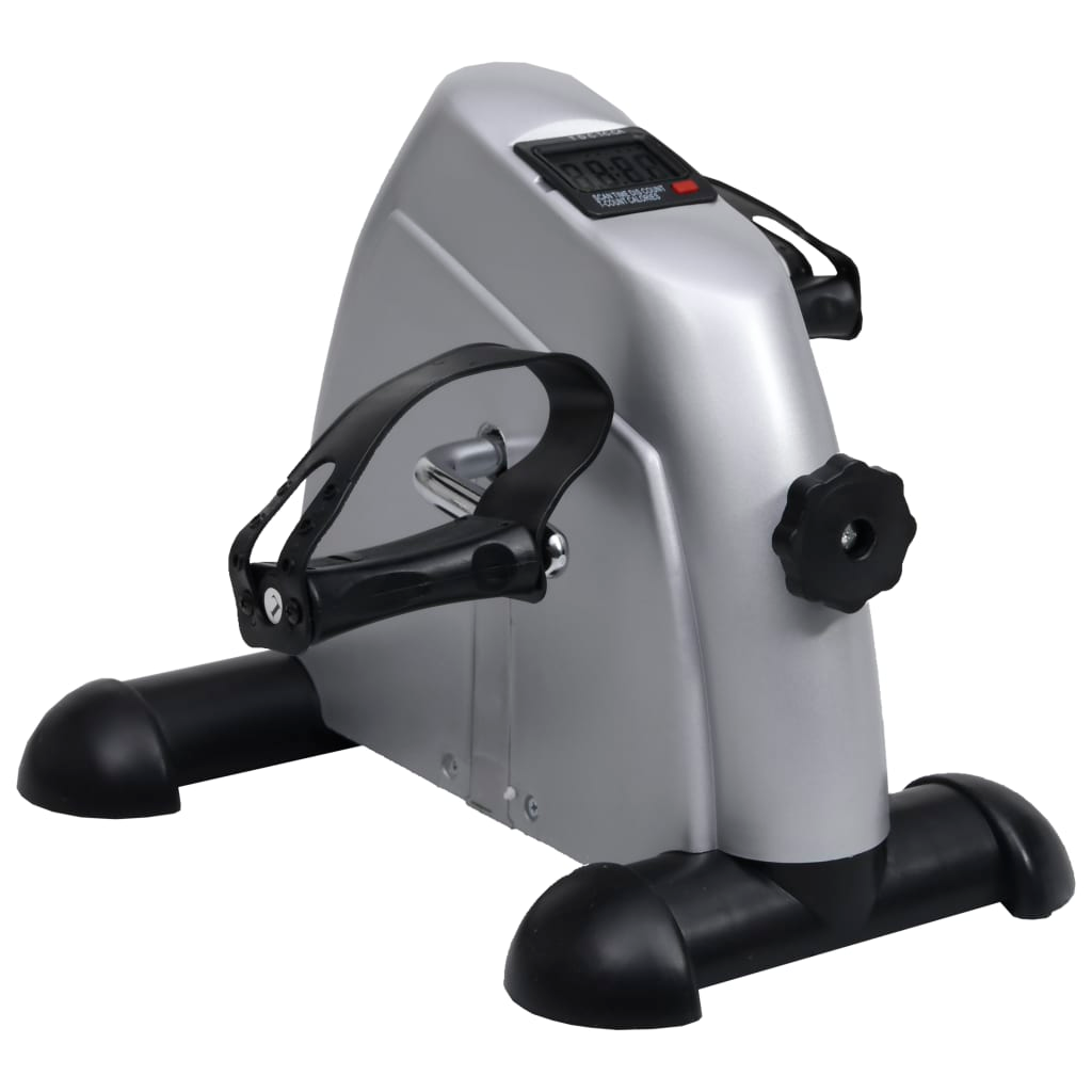 Silver Mini Exercise Bike with Adjustable Resistance and LCD Display - Compact and Portable Fitness Solution