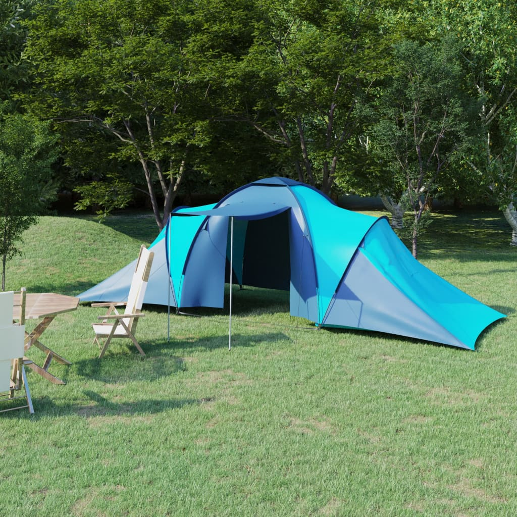 Spacious Camping Tent for 6 Persons - Blue and Light Blue, 2 Compartments, Easy Setup