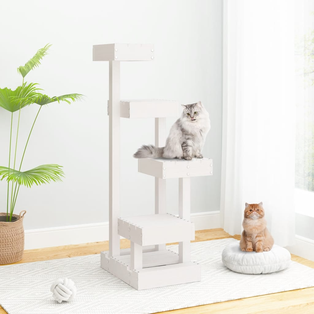 Cat Tree White 45.5x49x103 cm Solid Wood Pine - Multi-Level Cat Furniture