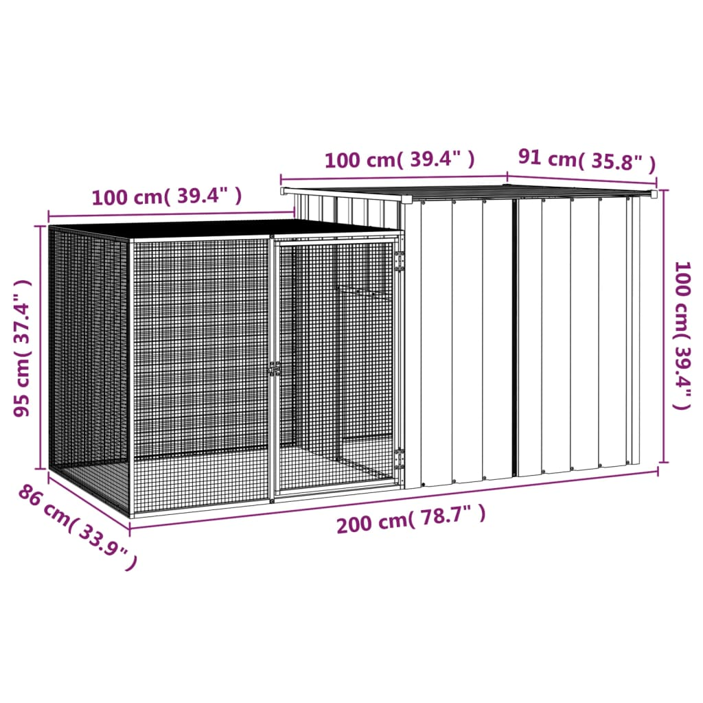 Rabbit Cage Anthracite 200x91x100 cm Galvanised Steel