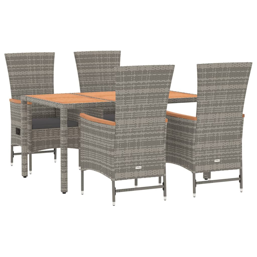 5 Piece Garden Dining Set Grey Poly Rattan&Solid Wood Acacia