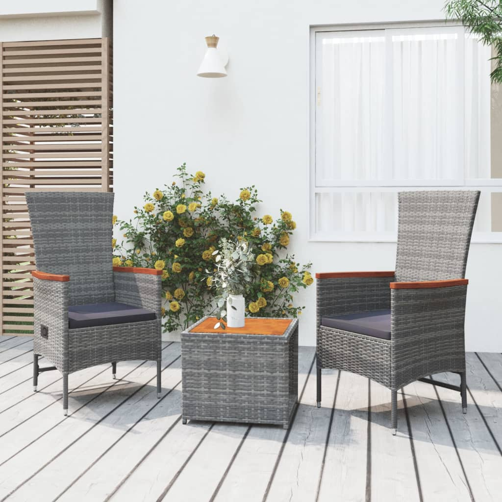 3 Piece Garden Lounge Set Grey Poly Rattan&Solid Wood Acacia