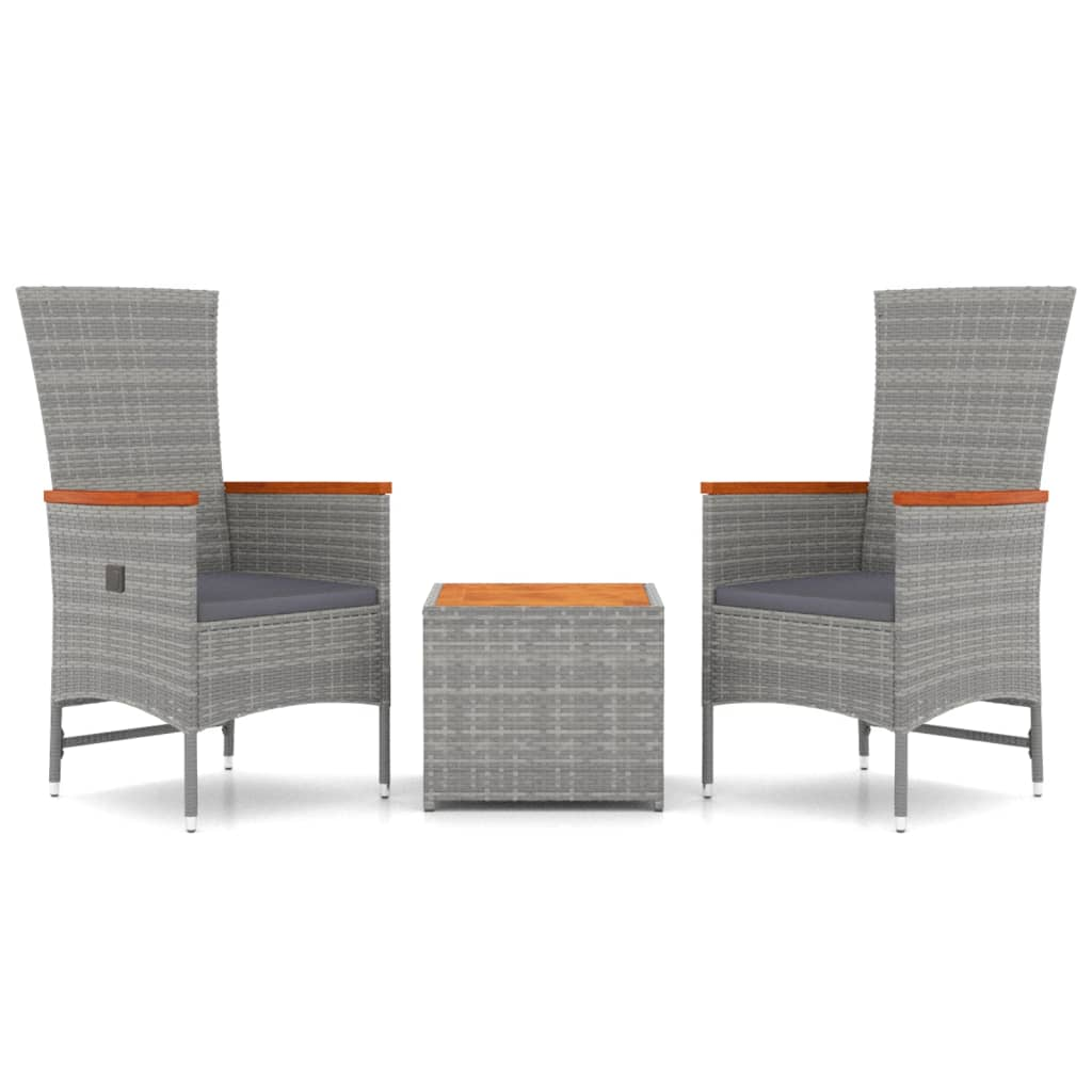 3 Piece Garden Lounge Set Grey Poly Rattan&Solid Wood Acacia