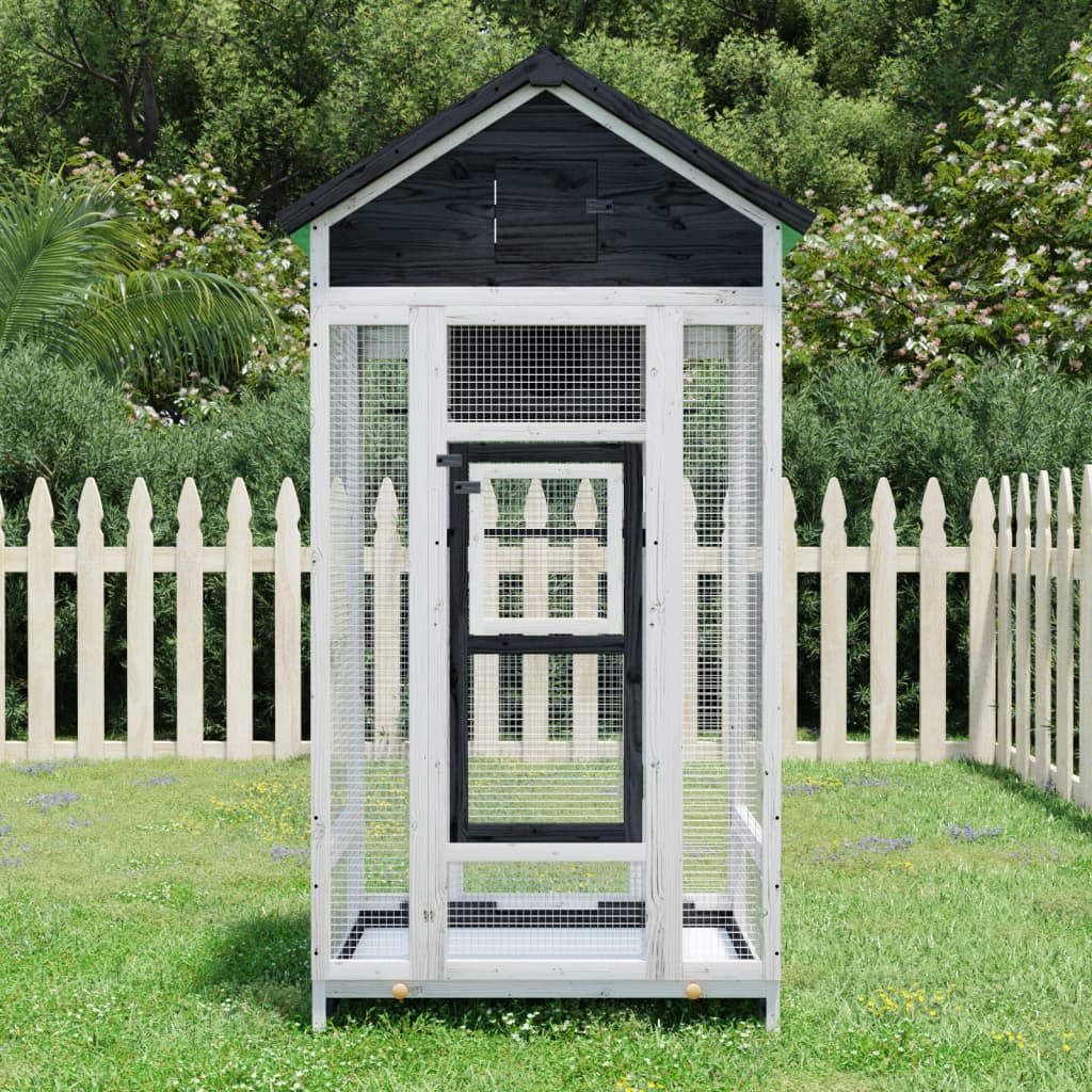 Spacious Grey Bird House - 91.5x53x170 cm | Solid Pine Wood Aviary with Water-Resistant Roof