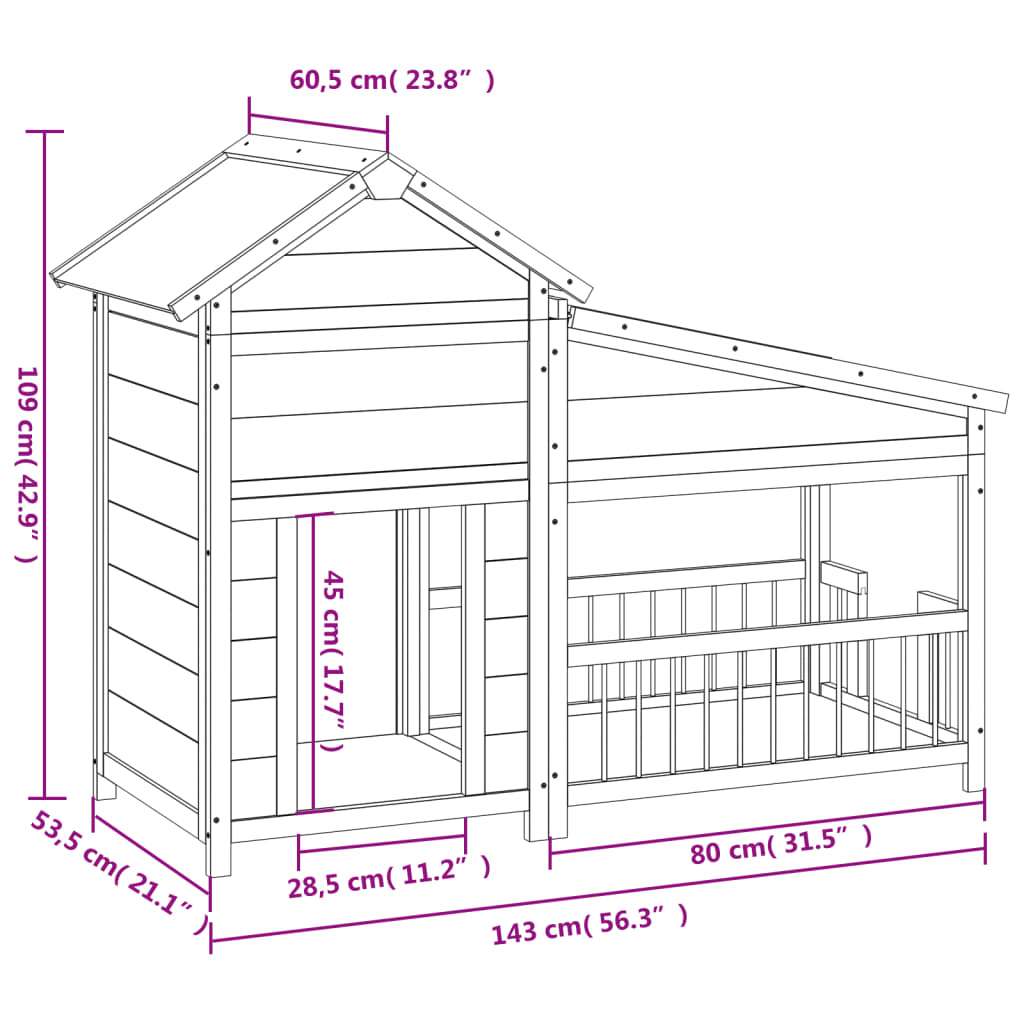 Dog Kennel Brown 143x60.5x109 cm Solid Wood Pine