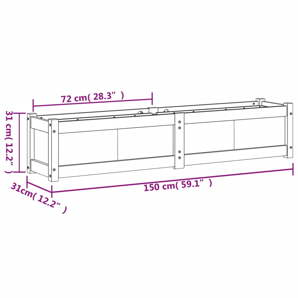 Garden Planters 2 pcs Solid Wood Pine 150x31x31cm