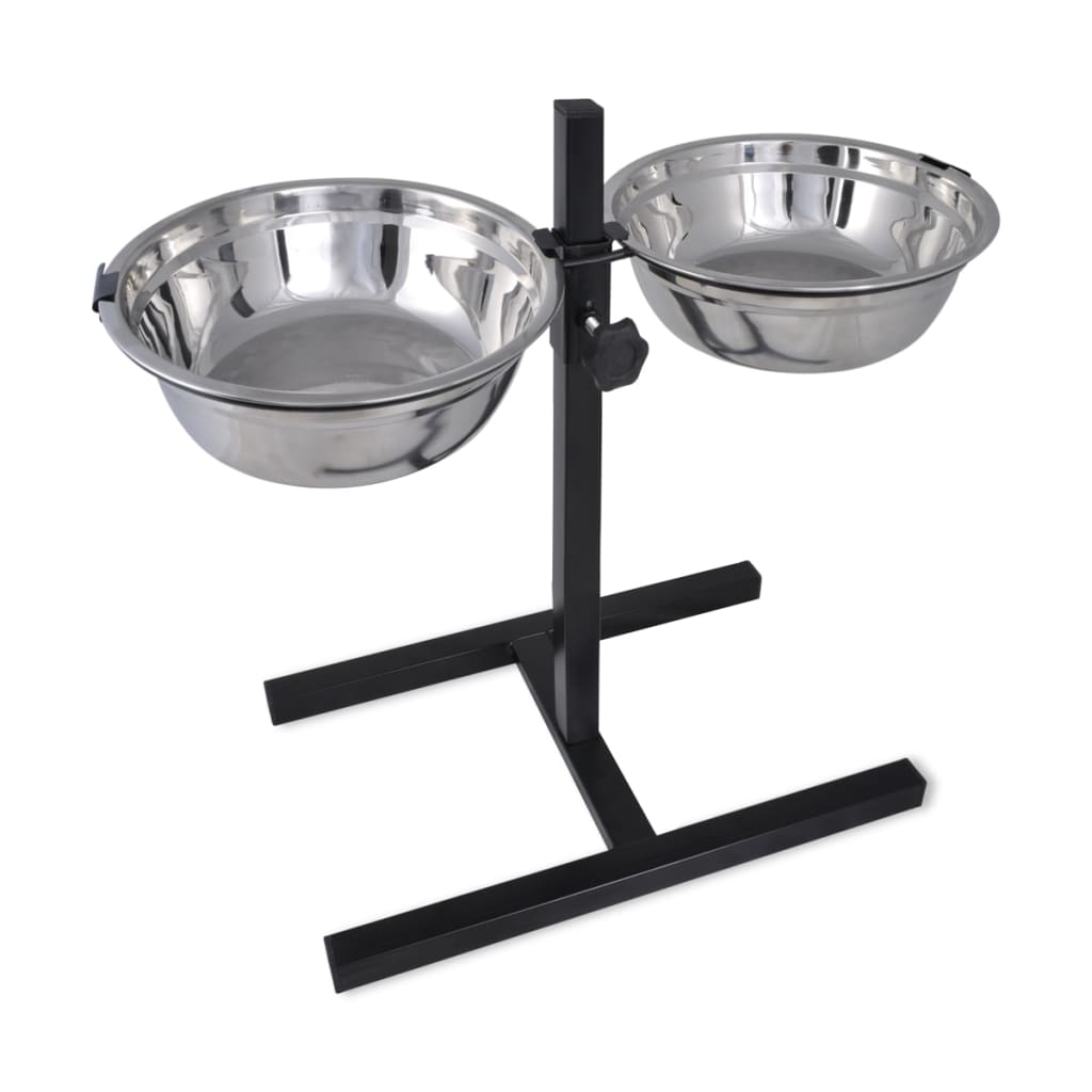 Adjustable Double Diner Pet Dog Feeding Stand with 2 x 4.1L Stainless Steel Bowls - Durable & Easy to Clean