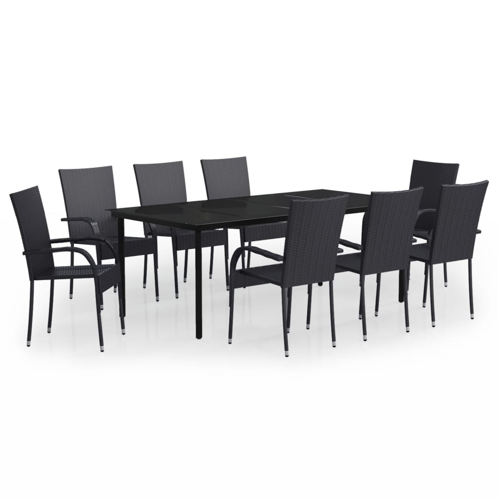 9 Piece Garden Dining Set Black