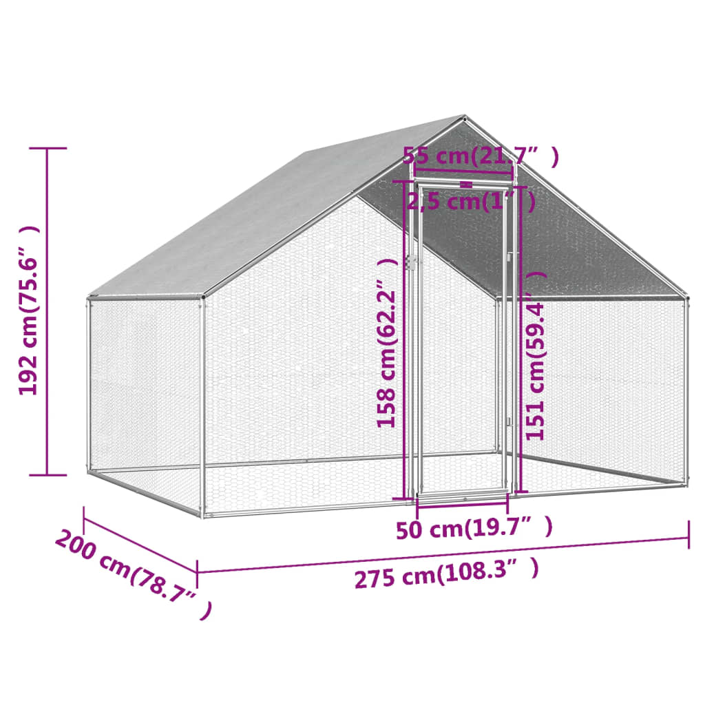 Outdoor Chicken Cage 2.75x2x1.92 m Galvanised Steel