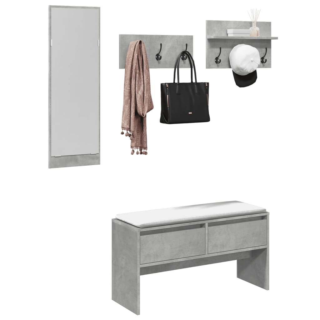 4 Piece Hallway Furniture Set Concrete Grey Engineered Wood